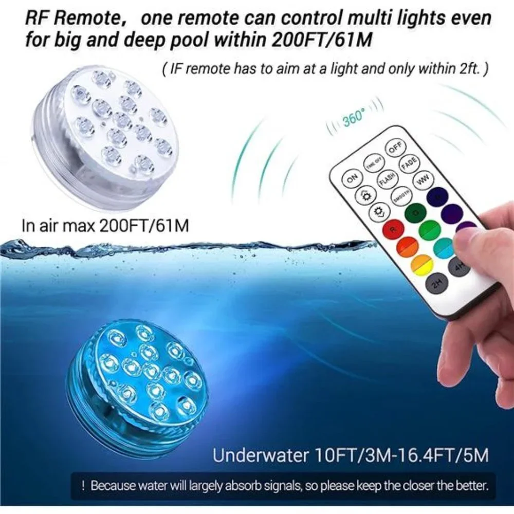 Submersible LED Lights with Remote RF(164ft),Full Waterproof Pool Lights